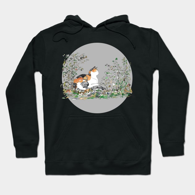 Calico Cat In The Garden Hoodie by merahituhijau